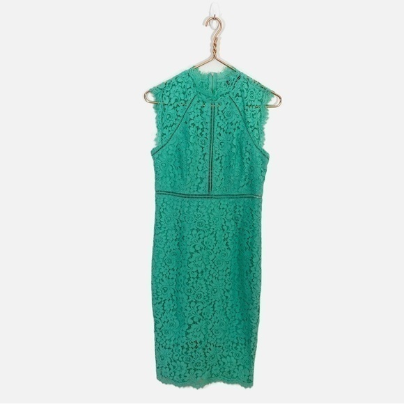 Bardot US 6/ Small Mint Green Lace Panel Sheath‎ Mock Neck Sleeveless Dress - Picture 1 of 11